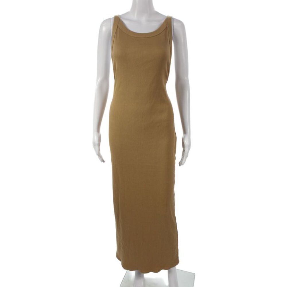 The Line By K Womens Bodycon Long Dress Beige Sleeveless Scoop Neck Size XL